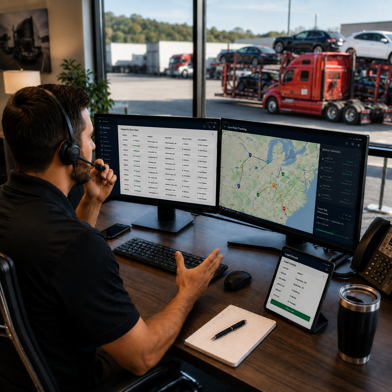 DTS logistics coordinator monitoring vehicle transport operations
